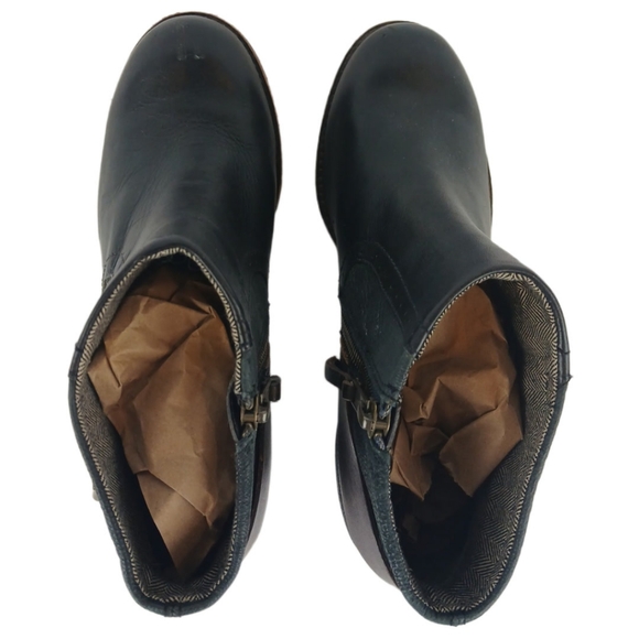 CAT Caterpillar 6.5 Black Brown Annette Ankle Boots Buckled Leather Booties Heel - Picture 12 of 15